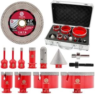 Diamond Tile Hole Saw Kit 13pcs - (6/6/8/20/35/50/75/100mm+20mm Milling Bit+50mm Beveling Chamfer Bit+Hex+SDS+115mm Saw Blade) Diamond Core Drill Bit Set for Porcelain Tile Ceramic Marble FOCSTOL