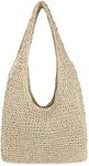 Women Large Straw Beach Bag Handmade Woven Shoulder Bags Hobo Tote Handbag Purse for Summer, Beige, One Size