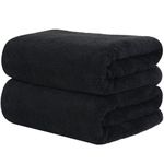 KinHwa Pack of 2 Hair Towels, Microfibre Hair Towels, Fluffy Microfibre Towels, Microfibre Towels for Hair, Soft and Absorbent, 50 x 100 cm, Dark Grey, Black