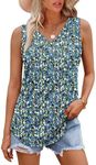 OFEEFAN Boho Tops for Women Flowy Tank Tops Loose Fit Casual Sleeveless Shirts V Neck Tops for Women Cute Summer Tops Floral Shirts S