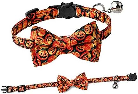 Cat Collar with Bell, Cat Safety Collar with Elastic Strap, Kitten Collar for Cat with Bell Adjustable 7.8-10.2" (Pumpkin)