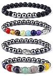 MILACOLATO 4 Pack Chakra Hematite Bracelet Magnetic Therapy Stretch Stone Beaded Bracelet Buddhism Bracelet Unisex Valentine's Birthday