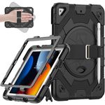 Timecity Case for iPad 9th/8th/7th Generation 10.2 Inch, Full-Body Protection Case with 360 Degrees Rotating Stand Shoulder/Hand Strap &[Pencil Holder] for iPad 9/8/7 Gen 2021/2020/2019（Black）