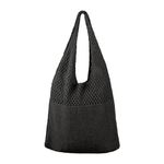 FakeFace Crochet Bags for Women Summer Beach Tote Bag Retro Aesthetic Boho Knit Mesh Shoulder Bag Travel Shopping Handbag (Black)