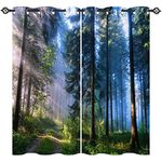 ANHOPE Forest Curtains Eyelet Thermal 80% Blackout Curtains with Nature Landscape Jungle Woodland Tree Print Pattern Soft Soundproof Window Drapes for Nursery Bedroom Living Room 66 x 54 Inch 2 Panels