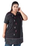 CUPID Women's Cotton Plus Size Plain Half Sleeves Long Top for Summer and Semi Summers with One Side Pocket for Ladies Printed T Shirt_Black_7XL