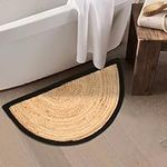 RIANGI Small Jute Rug, Half Circle Door Mat for Entryway - 1.5 X 3 Feet Farmhouse Rug, Indoor Kitchen Rug, Braided Natural Rattan Boho Bathroom Rug, Semi Round Rattan Rug, Half Circle Rug