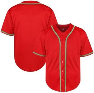 TKJPYWYH Blank Baseball Jersey Button Down Shirts,Men's Hip Hop Plain Short Sleeve Sports T Shirts S-3XL (#Red,3X-Large)