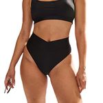 ZOHAMUNG Womens' Black Crossover High Cut V Waisted Cheeky Bikini Bottoms(XXL)