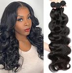 Aopusi Human Hair Bundles Body Wave 3 Bundles (14 16 18 Inch) 100% Unprocessed Human Hair Virgin Remy Hair Extension Natural Color for Black Women