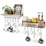 Coffee Cup Holder 2 Pack Coffee Bar Shelf with 12 Mug Hooks, Mug Organizer Floating Mug Racks for Wall, Coffee Cup Display Hanger Pods Holder, Farmhouse Coffee Bar Decor Kitchen Accessories