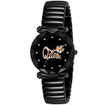 CERO Woman's Black Cut Glass Dial Elastic Bend Analouge Watch for Girls (Black-01)