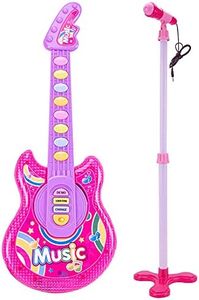 Coherny Microphone Guitar Musical Set for Kids Guitar Toy with Microphone Electric Guitar with Music Lights and Sounds Multiple Modes for Boys and Girls Gift Kits 19Inch (Pink)