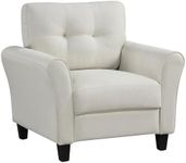 Giantex Modern Mid-Century Accent Chair - Linen Living Room Chair with Tufted Back, 7" Thick Cushion, Max Load 400 lbs, Upholstered Armchair with Non-Slip Foot Pads, Club Chair for Bedroom, Beige