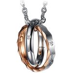 Flongo Womens I Will Always be with You Stainless Steel Dual Rings Promise Pendant Necklace Valentine Gift, 18 inch Chain