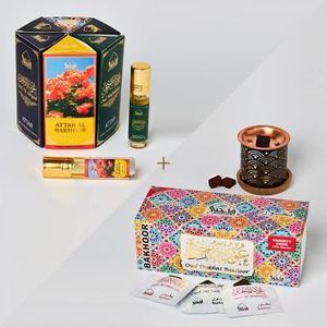 Oud Bakhoor Variety Box with Burner & Ma'amoul Attar Oil Set - 6 Bottles x 6 ml