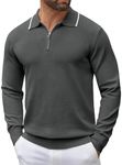 COOFANDY Men's Zipper Polo Shirt Casual Knit Long Sleeve Polo T Shirt Classic Fit Shirts Grey Heather