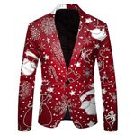 Men's Christmas Cardigans Ugly Xmas Sweaters Reindeer Snowflake Sweater Long Sleeve Open Front Casual Suit Jacket, Wine, Large