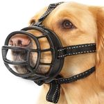 Yes4Quality Dog Muzzle (Large, Black), Basket Muzzle for Large Sized Dogs, Comfortable W/Adjustable Size & Reflective Strips, Safe Cage Mouth Cover to Prevent Unwanted Biting, Chewing & Eating