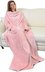 Catalonia Classy Wearable Blanket with Sleeves and Pocket, Comfy Soft Fleece Mink Micro Plush Wrap Throws Blanket Robe for Women and Men 185 x 130 cm, Pink