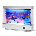Artificial Aquarium Night Light with Moving Fish, Fake Fish Tank Lamp Mini Decorative Tropical Fish Aquarium Sensory Lamp for Kids Baby Table Bedroom Decor, USB Plug in Toy