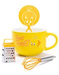Looney Tunes Mug And Stencil Accessories Set | Tweety Cappuccino Cup | Coffee Barista Birthday Gifts | White Ceramic Homeware One Size