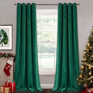 StangH Extra Long Emerald Green Velvet Curtains - Blackout Velvet Curtain Panels Thermal Insulated Privacy Protect for Parlor/Gallery, W52 x L108 inches, 2 Panels