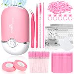 Modacraft 215 Pcs Eyelash Extension Supplies Kit for Beginners with USB Air Conditioning Blower 2 Lash Tweezers, 100 Mascara Brushes, 50 Micro Applicators 50 Ring Cup Holders, 2 Tapes 10 Eye Gel Pads