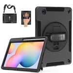 Case for Samsung Galaxy Tab S6 Lite: Miesherk Military Protective Shockproof Cover Galaxy Tab S6 Lite 10.4 Inch 2022/2020 SM-P613/P619/P610/P615-Pen Holder-Rotating Kickstand-Hand/Shoulder Strap-Black