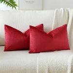 JOTOM Set of 2 Velvet Soft Solid Cushion Covers 30x50 cm Decorative Throw Pillow Covers Soft Lumbar Cushion Case Couch Home Decor Throw Pillow Cases for Sofa Bedroom 12x20 Inch (Red)