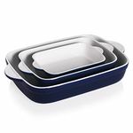 Sweejar Ceramic Baking Dish, Non-Stick Roasting Pan with Handles, Rectangular Lasagna Pan for Cooking, Kitchen, Cake Dinner, Banquet and Daily Use, 139 Inches, Set of 3 (Navy)