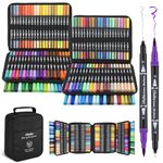 Ohuhu Markers for Adult Coloring Books No Bleeding 160 Colors Water-based Dual Tips Fineliner & Brush Coloring Markers for Kids Adults Beginners Drawing Pens for Journaling Lettering - Maui - Black