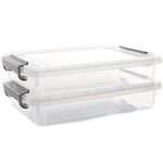 Bienvoun 2Pack A4 Storage Boxes with Lids, Plastic Boxes with Lids Storage, Clear, Stackable, Handles, Clear Storage Boxes with Lids for Document, Book, Photo, 4.5L