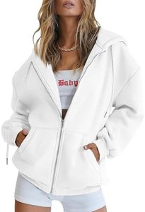 EFAN Women Zip Up Hoodies Oversized Sweatshirt Jacket 2026 Fall Fleece Cute Pullover Hooded Tops Teen Girls Casual Loose Fit Y2k Trendy Fashion Gym Clothes Outfits White XS
