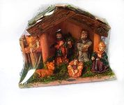 EPARTY-Wooden Crib Assembled Nativity Figurine Set for Christmas Decoration (Brown, Small)