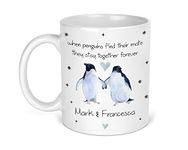 Personalised Valentine's Day Gift for Him or Her - Penguins Together Forever - Custom Valentines Day Mug - Perfect for Boyfriend, Girlfriend, Partner, Fiance, Wife, or Husband Anniversary Present