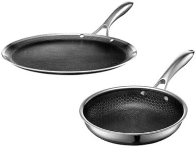 HexClad Hybrid Nonstick 2-Piece Cookware Set, 8" Pan and 12" Griddle, Stay-Cool Handles, Dishwasher and Oven-Safe, Induction Ready, Compatible with All Cooktops
