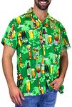 V.H.O Funky Hawaiian Shirt, Shortsleeve, Beerbottle, Green, M