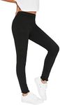 Milumia Girls High Waist Leggings Lettuce Trim Tights Workout Yoga Skinny Pants (A Black Solid, 9 Years)