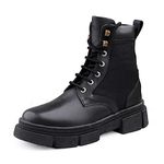 Bacca Bucci Pathfinder Brushed Leather Combat Boots for Men with Chunky Rubber Lug Sole | Genuine Leather Boots- Black