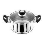 Judge Vista JJ35A Stainless Steel Medium Casserole Pot with Twin Handles 20cm 2.4L, Shatterproof Vented Glass Lid, Induction Ready, Oven Safe, 25 Year Guarantee