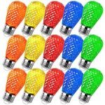 BRIMAX S14 Led Coloured Bulbs for Christmas Outdoor String Lights Replacement, Shatterproof, E27 Base 0.5W Multi Color (Red, Orange, Blue, Green, Yellow) Halloween Decorative Bulb,15Pack