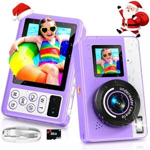 Maxmango D70 4K Underwater Digital Camera - 48MP 10FT Waterproof Camera for Snorkeling - Dual Screen Selfie Compact Floatable Camera with 32GB Card - Autofocus Point and Shoot Digital Camera -Purple