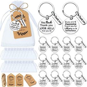 Yinkin 72 Pcs Thank You keychains Gifts Bulk Employee Appreciation Gifts 24 Pcs Stainless Steel Keychains With 24 Pcs Organza Bags 24 Pcs Tags For Coworker Teacher Gifts (Round)