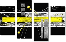 YPY Large Black Yellow Canvas Wall Art - Abstract Painting Artworks Decor Aesthetic - Geometric Modern Wall Decor Living Room Bedroom W64 x H42