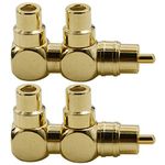 BEKER 2PCS RCA Splitter Adapter RCA Male to Two RCA Female Right Angle Plug RCA Audio Video Splitter Connector Copper Gold Plated AV Audio Splitter Plug