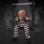 Scary Animated Halloween Hanging Decorations - Screaming Halloween Motion Sensor Skull Cage Prisoner with Light Up Eyes for Halloween Party Decor, Skeleton Cage Prisoner Haunted House Decorations