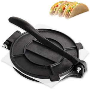Cast Iron Tortilla Press 12 inch, Heavy Duty Tortilla Pataconera, Flour Tortilla Press with Foldable Handle, Taco press with Some Parchment Paper, Roti Maker, Black