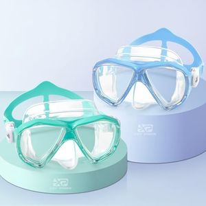 Kids Diving Mask 180° Anti-Fog Swim Mask, Tempered Glass Child Swim Goggles with Nose Cover Anti-Leak Kids Swim Goggles 4-14 Boys Girls for Diving, Snorkeling, Swimming (Blue+Aqua 2PCS)