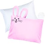 Kinder Fluff Toddler Pillow with Pillowcase Pink Bunny Design - 33x46cm Durable, Hypoallergenic & Machine Washable with Envelope Closure. Perfect for Toddler Cot, Kids Bed Set, Infant & Travel - Pink